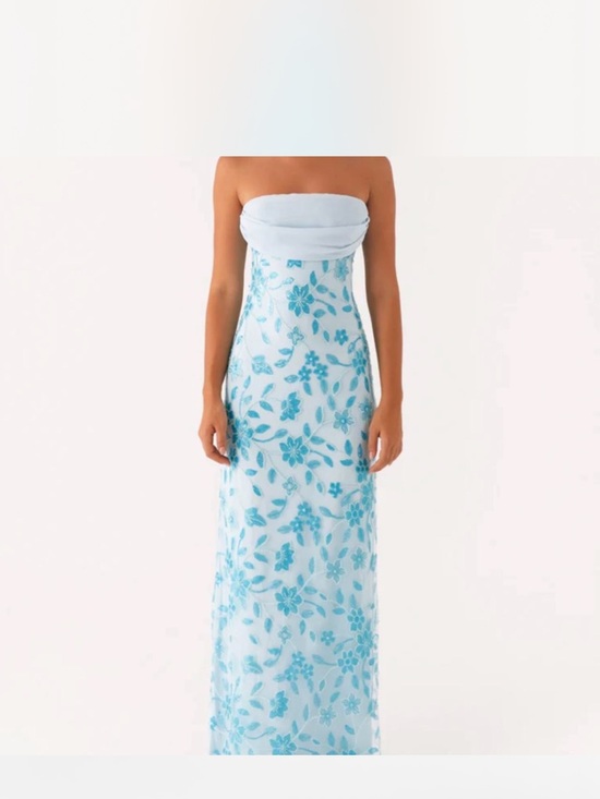 Peppermayo Dresses & Skirts - Peppermayo Strapless Blue Prism Beaded Maxi Dress